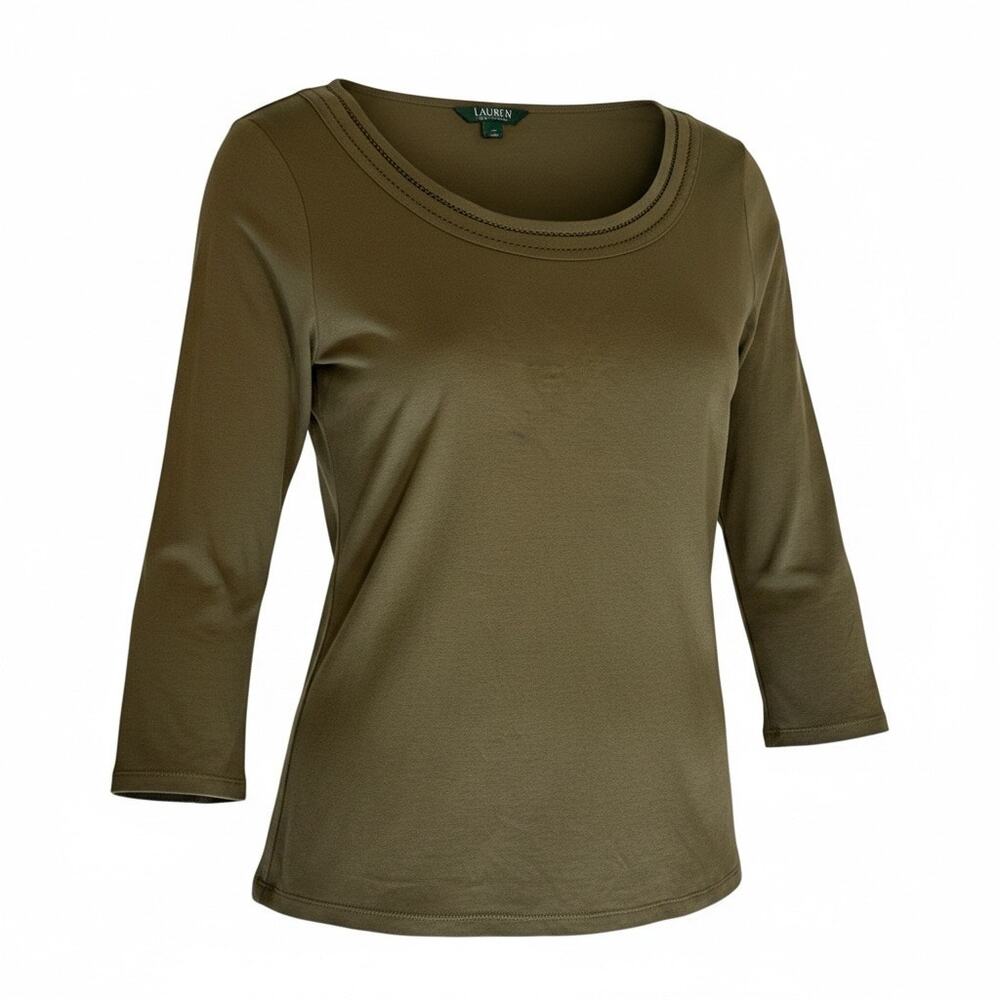 Lauren Ralph Lauren 3/4 sleeve olive green scoop neck tee - Large